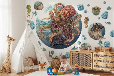 Wall sticker 60x72 A fairy-tale underwater world with an octopus and a ship