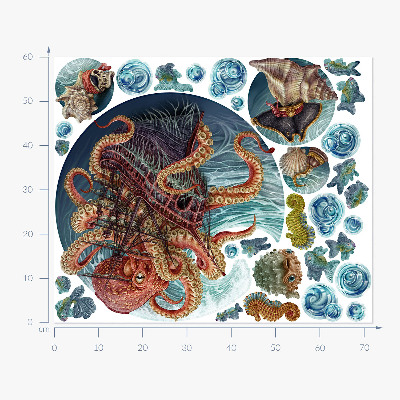 Wall sticker 60x72 A fairy-tale underwater world with an octopus and a ship
