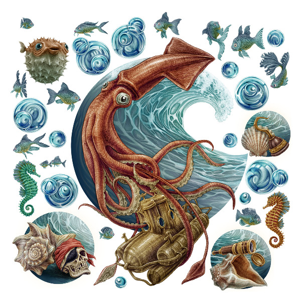 Wall sticker 60x60 Magical land of underwater creatures in drawing