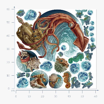Wall sticker 60x60 Magical land of underwater creatures in drawing