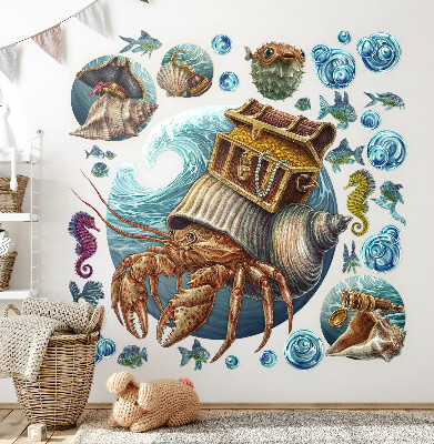Wall sticker 60x66 An underwater fairy tale with crabs in a cartoon style