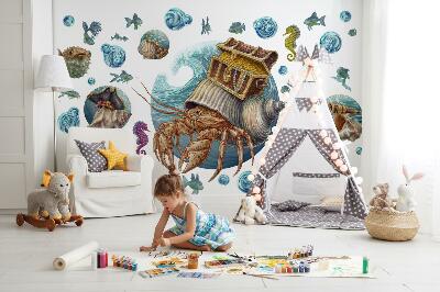 Wall sticker 60x66 An underwater fairy tale with crabs in a cartoon style