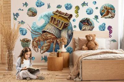 Wall sticker 60x66 An underwater fairy tale with crabs in a cartoon style