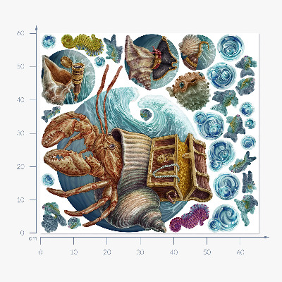 Wall sticker 60x66 An underwater fairy tale with crabs in a cartoon style
