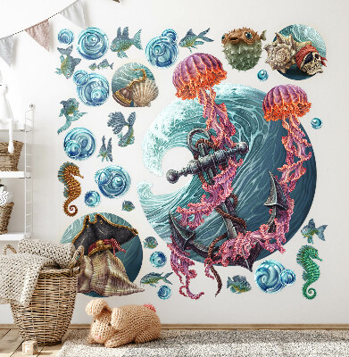Wall sticker 60x64 Underwater fairy tale with sea jellyfish in the drawing