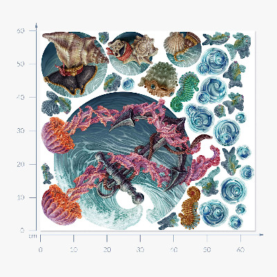 Wall sticker 60x64 Underwater fairy tale with sea jellyfish in the drawing