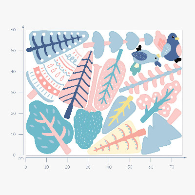 Wall sticker 60x75 Boho forest with pastel trees and birds