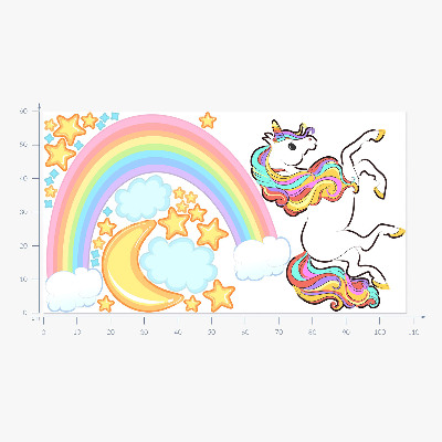 Wall sticker 60x108 Colorful unicorn in the rainbow sky