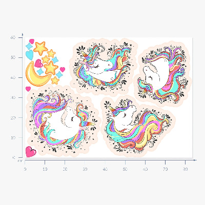 Wall sticker 60x84 Colorful charming unicorns with stars and moon