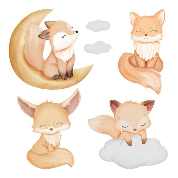 Wall sticker 60x96 Cute watercolor animals in heavenly style