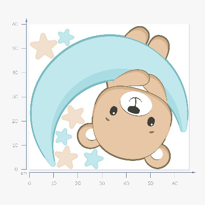 Wall sticker 60x66 A cute teddy bear against the background of the moon and stars