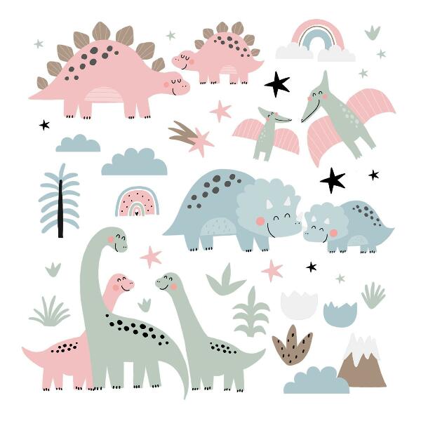 Wall sticker 60x89 Dinosaurs in pastel vegetation surroundings