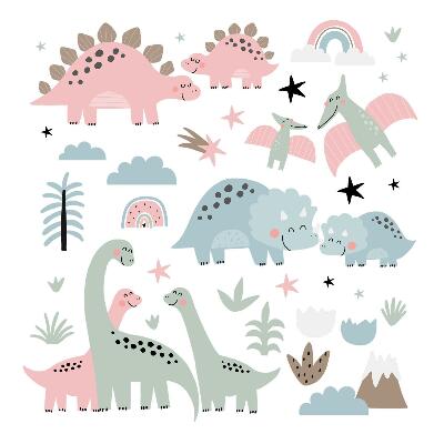 Wall sticker 60x89 Dinosaurs in pastel vegetation surroundings