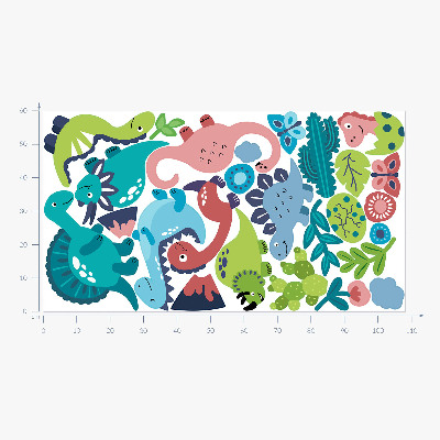 Wall sticker 60x108 Cheerful dinosaurs in a pastel palette