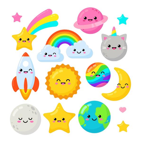 Wall sticker 60x101 Rainbow space theme with rocket and planets