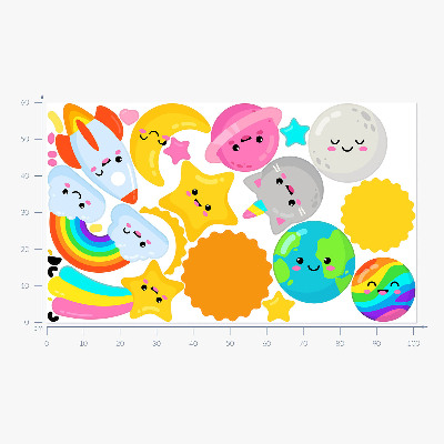 Wall sticker 60x101 Rainbow space theme with rocket and planets