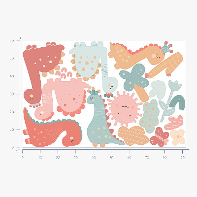 Wall sticker 60x92 Pastel world of dinosaurs in boho style