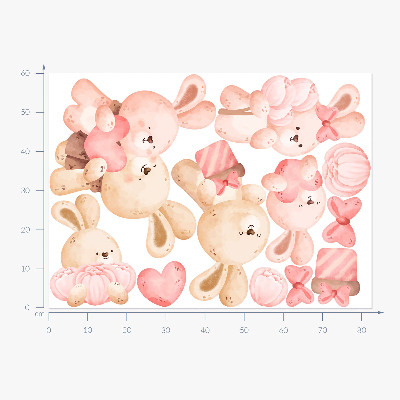 Wall sticker 60x83 Adorable bunnies in a pastel family