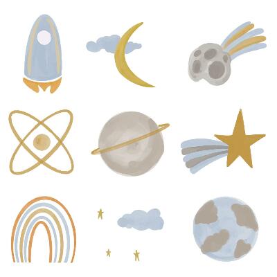 Wall sticker 60x100 Cosmic illustration of planets and stars in pastels
