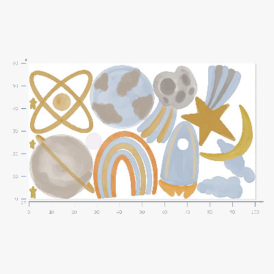 Wall sticker 60x100 Cosmic illustration of planets and stars in pastels