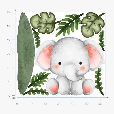 Wall sticker 60x63 Elephant in a pastel watercolor jungle