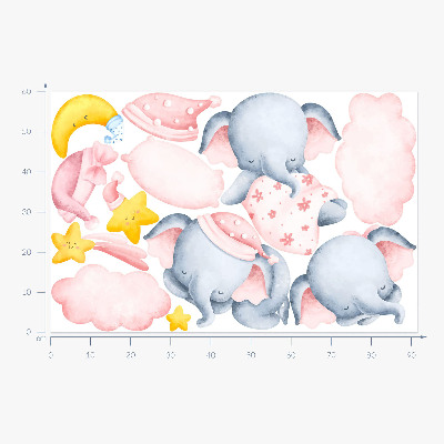 Wall sticker 60x91 Elephants and clouds in a pastel watercolor style