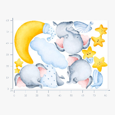 Wall sticker 60x82 Elephants and clouds in a pastel paradise