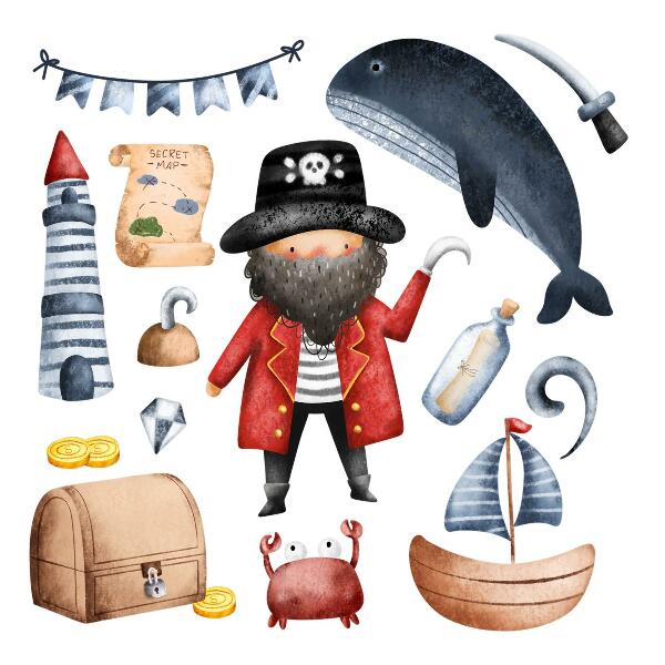 Wall sticker 60x83 Pirate world in pastel watercolors