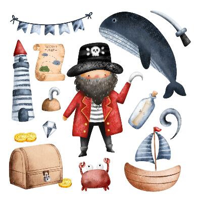 Wall sticker 60x83 Pirate world in pastel watercolors