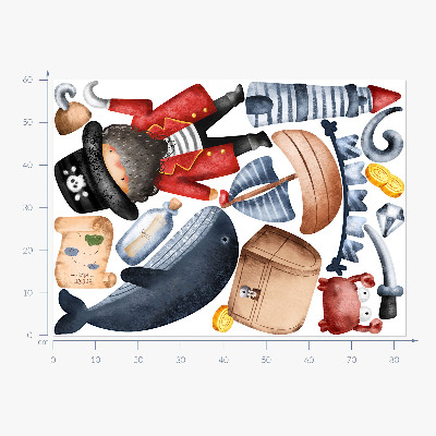 Wall sticker 60x83 Pirate world in pastel watercolors