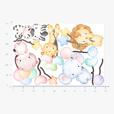 Wall sticker 60x89 Safari with wild animals and balloons in watercolor