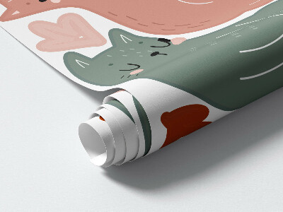 Wall sticker 60x106 Pastel cats and plants in boho style