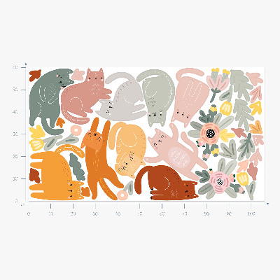 Wall sticker 60x106 Pastel cats and plants in boho style