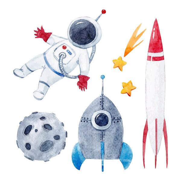 Wall sticker 60x101 Space pastel pattern with astronaut and rockets