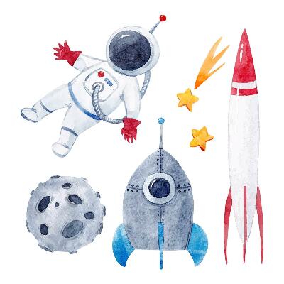 Wall sticker 60x101 Space pastel pattern with astronaut and rockets