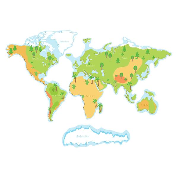 Wall sticker 60x86 World map in educational pastel outlines