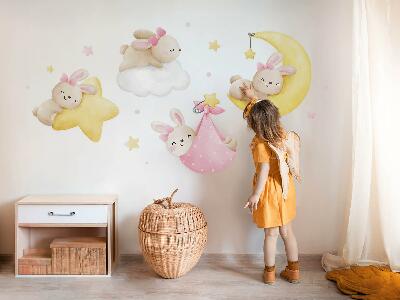 Wall sticker 60x88 Bunnies in the night sky watercolor pastel