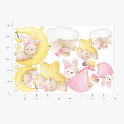Wall sticker 60x88 Bunnies in the night sky watercolor pastel