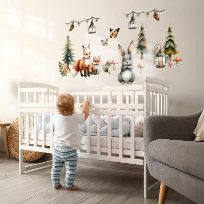 Wall sticker 60x65 Animals and plants in pastel boho watercolor