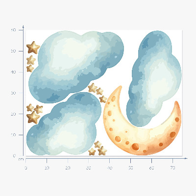 Wall sticker 60x74 Moon and clouds in pastel watercolor