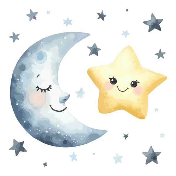 Wall sticker 60x104 Moon and star in night watercolor style