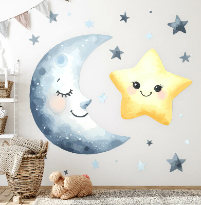 Wall sticker 60x104 Moon and star in night watercolor style