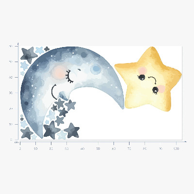 Wall sticker 60x104 Moon and star in night watercolor style
