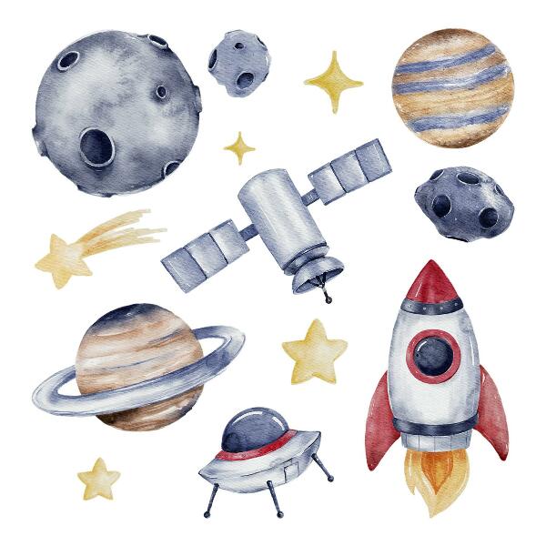 Wall sticker 60x88 Pastel space with planets and rocket