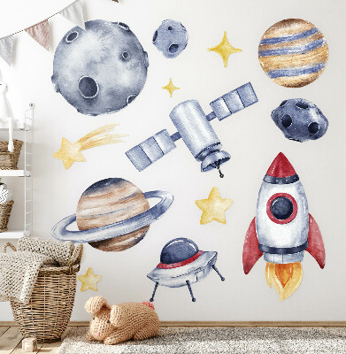 Wall sticker 60x88 Pastel space with planets and rocket