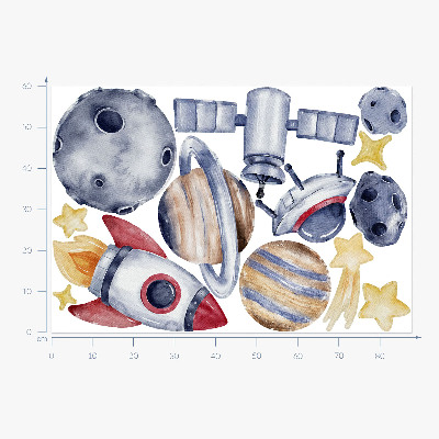 Wall sticker 60x88 Pastel space with planets and rocket