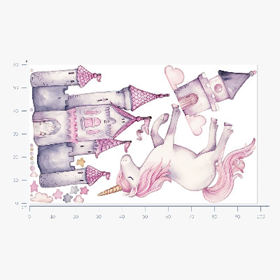 Wall sticker 60x98 Pastel watercolor with a unicorn and a castle