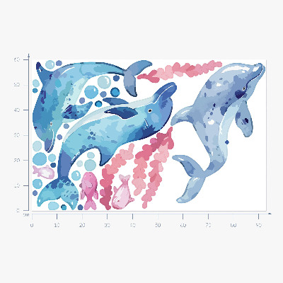 Wall sticker 60x93 Blue dolphins in a pastel underwater landscape