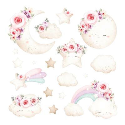 Wall sticker 60x83 Floral sky in watercolor boho style