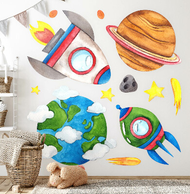 Wall sticker 60x102 Space watercolor with rockets and stars